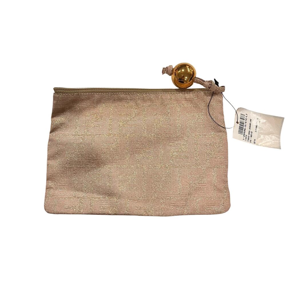 FENDI Metallic Shimmer Zucca Gold & Pink Gold Charm Ball Zippered Clutch Pouch